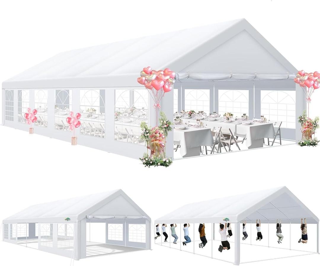 COBIZI 20x40 Party Tent Heavy Duty, Large Outdoor Wedding Tents for Parties with 12 Sidewalls & Built-in Sandbags,Waterproof Event Canopy Gazebo Commercial Tent for Carport,Camping,Patio