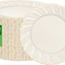YOUBET 50 Pack Ivory Scalloped Plastic Plates 10.25 Inch Ivory Disposable Plates with Gold Rim - High End Elegant Vintage Dinner Plate for Birthday Parties & Wedding