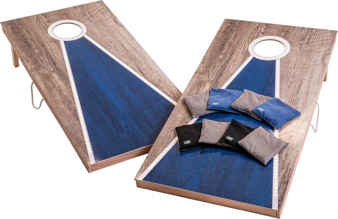 Triumph LED Keyhole 2x4 Cornhole Set Regulation Light-Up Boards with Edge & Hole LEDs, 8 Weather-Resistant Toss Bags & Built-in Storage Outdoor Lawn Game for Tailgates, BBQs & Backyard Fun