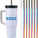 Stainless Steel Straws for Owala Insulated Bottle 40oz Tumbler 6x Metal Replacement Straws 10mm with Cleaning Brush for Owala 40oz (Colorful, 6x Straight 10mm)