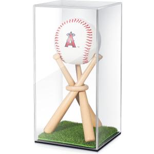 Mudder Baseball Display Case and Wood Stand Acrylic Baseball Holder Acrylic Box with Grass Pad for Ball Display Mini Wooden Bat Showcase Holders for Memorabilia Autograph Ball(1 Pack)