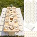 Beeveer 71x150'' Extra Large Outdoor Picnic Blanket with Beige Table Runner 12 Napkins and 12 Beige Floor Pillow Cushions for Picnic Party Camping Wedding Bachelorette Birthday Baby Shower Decor