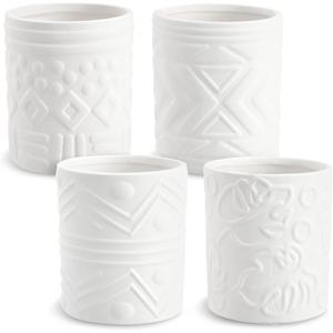 Bright Creations - Themed Designs, Unpainted Flower Pots with Drainage Holes, Rubber Plugs, and Small Sticker Pads (3x3x4 inches, White) - Set of 4