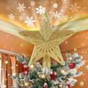 Christmas Star Tree Topper Projector, Lighted 3D Star Tree Top with Rotating LED Snowflake Projection, Glitter Gold Xmas Tree Decoration, Easy Setup for Holiday Home Christmas Party Dcor