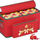 MODFUNS Christmas Ornament Storage Box 128 Ornaments Christmas Ornament Storage 600D Oxford Fabric Christmas Storage Box with Dual Zippers and Outter Pocket Large Organizer Bin for Xmas Decorations (Red)