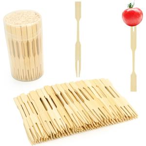 Mini Bamboo Forks 3.5 Inches, Small Forks Dessert, Cocktail Forks, Double Prong Toothpicks for Appetizer, Disposable Wooden/Wood Food Picks for Charcuterie Board Accessories, 110 PCS
