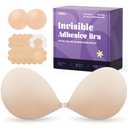 Invisible Strapless Sticky Bra Push up for Women, Ultra Adhesive Bra for Backless Dress, Cleavage Bra Lift Novelty Bras (B Cup, Light Beige)
