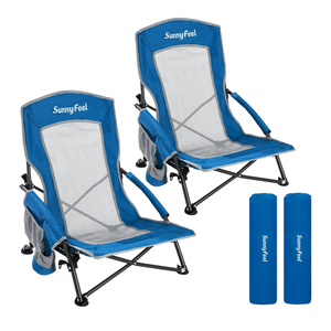 SUNNYFEEL Low Folding Beach Chair for Adults, Portable Lightweight Sling Beach Camping Chairs with Cup Holder, Armrest,Foldable Camp Lawn Chair for Outdoor Sand Concert Travel Sport Events,300LBS