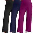 3 Pack Women's Maternity Pants Loose Wide Leg Pregnancy Sweatpants Over the Belly Lounge Pants Pajama with Pockets(Black, Navy Blue, Fuchsia,Medium)