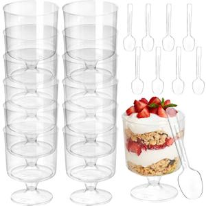 40 Dessert Cups with Spoons Sets, 5 OZ Mini Clear Plastic Parfait Cup for Party, Diposable Dessert Goblets for Fruit Mousse Pudding Appetizer Dessert Shooter Cups for New Year Party