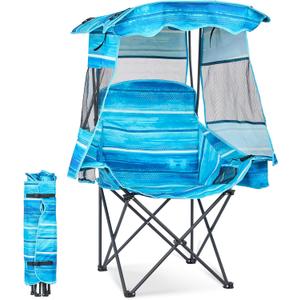 DoCred Beach Chair with Canopy Shade,Portable Folding Camping Chair with Cooler Bag & Cup Holder, Reclining Beach Loungers for Adults Outdoor Camp,Sports,Beach, Tailgates, Fishing