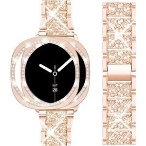 Mosonio Compatible with Samsung Galaxy Watch 8/7/6 Bands 40mm/44mm, 20mm Bling Metal Bands with Bling Protective Cover Case for Women, Shiny Watch Replacement Strap for Daily Wear