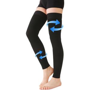 KEKING Thigh High Compression Stockings Footless, Unisex, 20-30mmHg Leg Support Compression Sleeves with Anti-Slip Silicone Band, Opaque, Treatment Swelling, Varicose Veins, Edema, DVT, Black Small