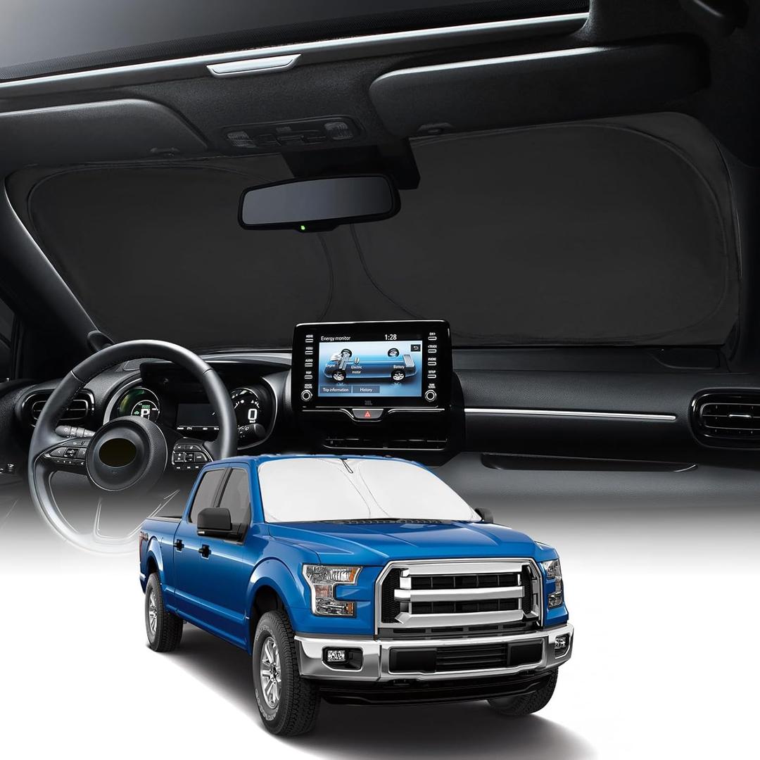 NEVERLAND Heat & UV Protection Sun Shade - Universal Car Windshield Cover, 210D Oxford Fabric Folding Sunshade (57.09" x 31.1") for Car Interior Protection