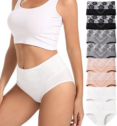 HAVVIS Women's Briefs Underwear Cotton High Waist Tummy Control Panties Rose Jacquard Ladies Panty Multipack Large