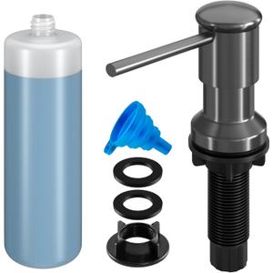 Dish Soap Dispenser, Kitchen Sink Soap Dispenser Pump with 17 OZ Bottle, Refill from The Top, Wide Pump Head Base (Gray)