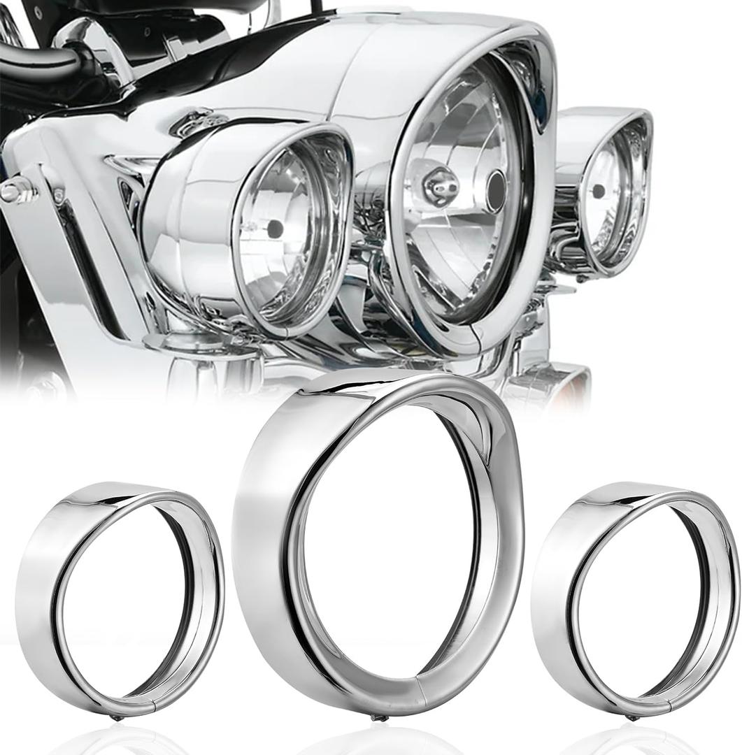 7" Chrome Visor Style Headlamp Trim Ring + 4.5" Passing Light Visor Bezel Compatible for Harley Davidson Touring Road King Street Glide Electra Glide Ultra Limited 1962-Up