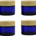 4Pack 50g Blue Glass Jars with Lids,Refillable Cream Jar Cosmetic Cream Jars,Empty Round Cosmetic Containers for Sample,Powder, Lotion,Spice,Crubs Creams,Oils Salves,Ointments(Blue)
