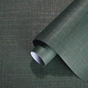 Dimoon 78.7” x 17.3” Green Contact Paper Grasscloth Peel and Stick Wallpaper Imitation Linen Texture Golden Removable Thicken Embossed Green Golden Wallpaper Film Self Adhesive Decorative Shelf Roll