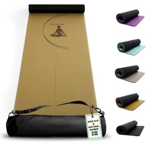 Zeesa Na Premium Natural Rubber Yoga Mat with Bag, Hot Yoga Mat Non Slip Grip, 4 mm Thin with Exceptional Cushioning due to Durable 2-Layer Design, Stretching and Home Workout, L 72 x W 24