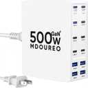 500W USB C Charger Block, 12-Port USB C Charging Station for Multiple Devices, Leather Texture Dual PD 65W Laptop Fast Charger Compatible with MacBook Pro/Air, iPad, iPhone,Galaxy and More, White