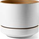LE TAUCI 12 Inch Pot for Plants with Saucer, Ceramic Indoor Planter Pot with Drainage Hole, Mesh Pad Included, Matte Glazed Outside, Modern for Home and Office, Alpine White & Ochre