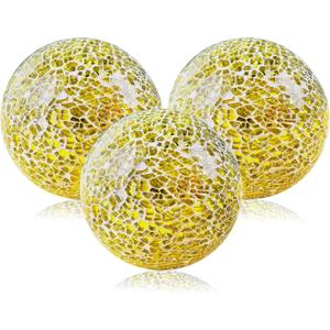 Gold 3.35 Inch Glass Balls Decorative for Bowls Crack Mosaic Orbs Solid Spheres Ball Round Globe Vase Filler Coffee Table Decor Modern Wedding Party 3 Pcs