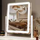 FENNIO Vanity Mirror with Lights - 15"x13" LED Lighted Makeup Mirror, Makeup Mirror with Lights, Touch Screen with 3-Color Lighting, Dimmable,10X Magnification Mirror for Vanity Desk Tabletop