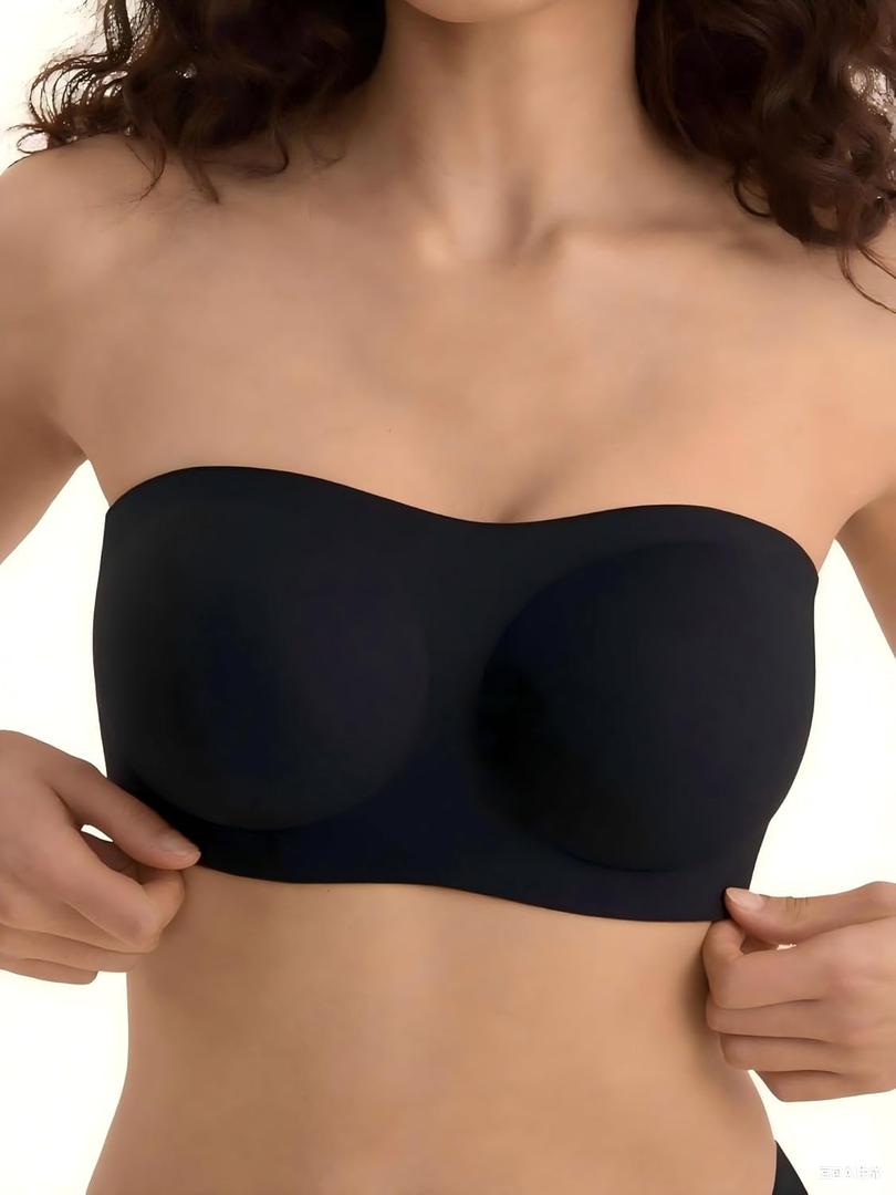 Bras for Women, S-2XL, Wireless Seamless Tube Top Bra, Anti-Slip Lightly Padded Bandeau Bralette (XX-Large, Pure Black)
