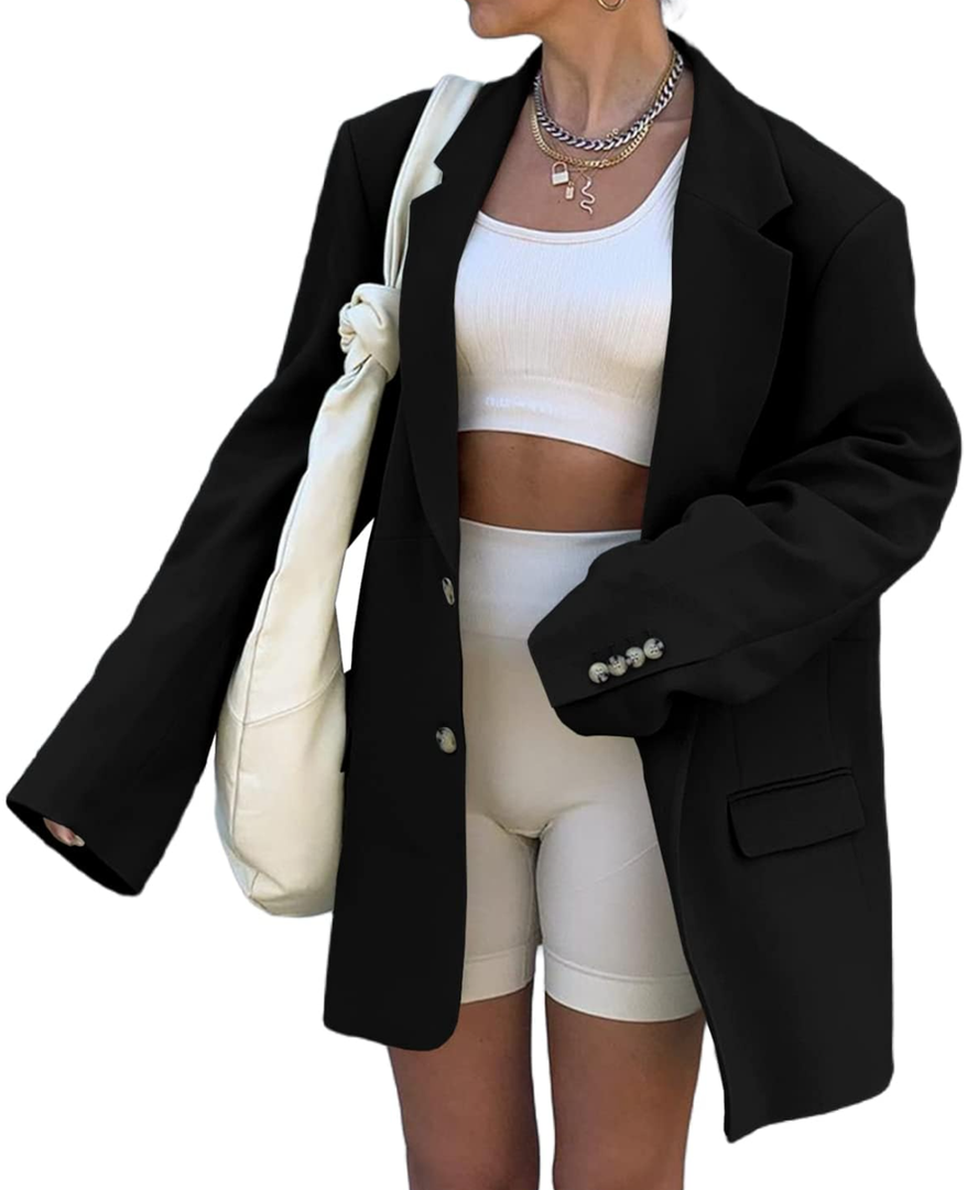 Grlasen Women Casual Elegant Long Sleeve Oversized Lapel Blazers Open Front Solid Work Office Jacket Blazer S