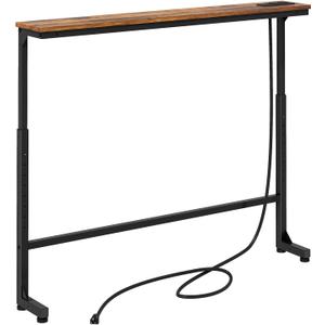 Kitstorack Narrow Console Table Behind Sofa Couch, Design with Adjustable Height (25"-33") & Power Outlets, Small Entryway Table - 5.9" D x 39.4 " L, Rustic Brown
