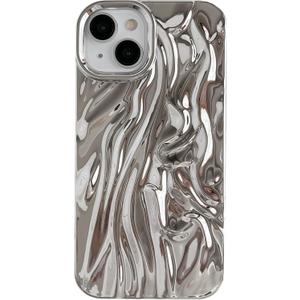 Caseative for iPhone 13 Case, Silver | Pleated Water Ripple Chrome Wave Pattern Soft
