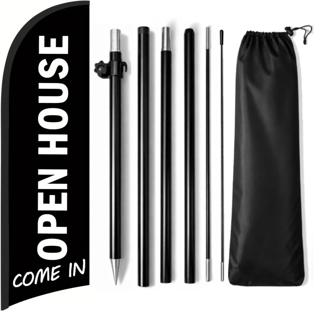 Open House Feather Flag for Business, 8.2FT Outdoor Advertising Swooper Banner with Pole and Ground Stake Tear-Resistant Polyester Sign for Shops & Events