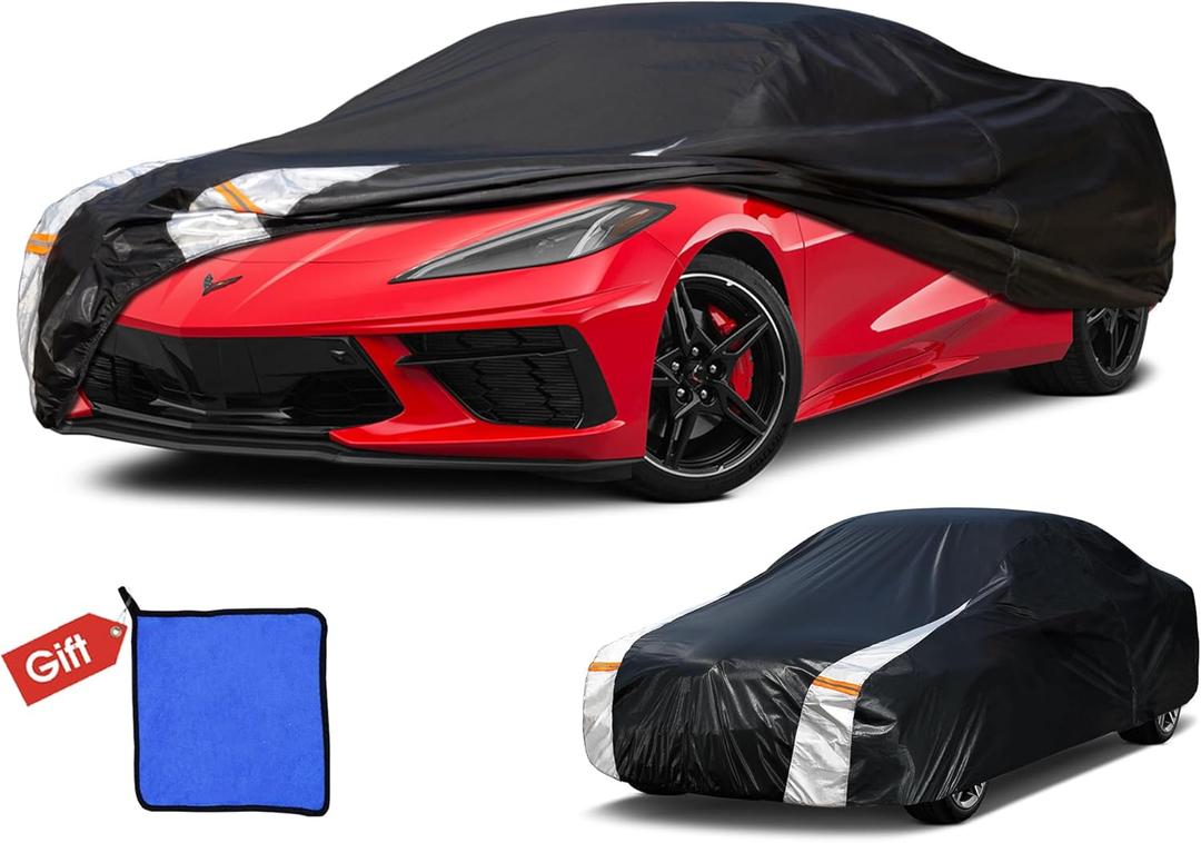 Chevrolet Corvette Car Cover 100% Waterproof All Weather, Gift with Towel, 10 Layers Car Cover Custom Fit 1980-2026 Corvette C4/C5/C6/C7 Coupe Convertible Targa, Cover Rain Sun UV Protection.