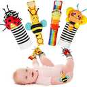 Infinno Baby Wrist Rattle Socks and Foot Finder Set, Perfect Baby Toys for 0-12 Months Newborn Boys and Girls As Shower Gifts, Garden Bug Series, 4 Piece