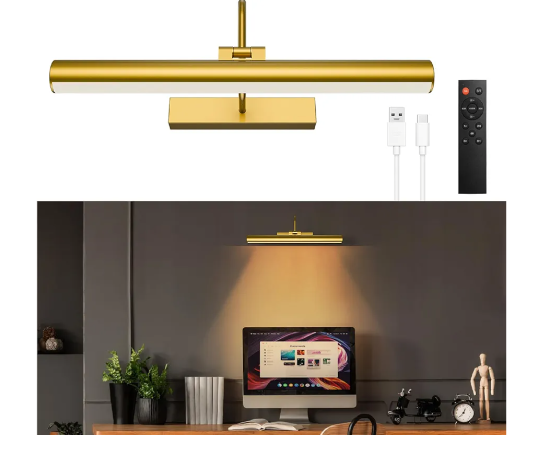 Cordless Picture Light for Wall, Battery Operated Art Light with 3CCT Dimmable, 5200mAh Battery Wall Sconce with Remote & Timer, 13in LED for Paintings, Gallery Artwrok, Picture Display - Golden