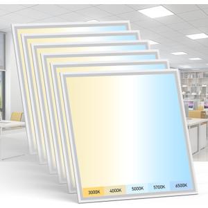 AIKVSXER 6 Pack 2x2 LED Flat Panel Light - Selectable 5 CCT 3000K-6500K & 5 Wattage 30-50W 5500Lm 0-10V Dimmable 2x2 led Drop Ceiling Lights 120-277V for Commercial and Home
