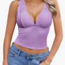 Avidlove Lace Tank Top for Women Summer Deep V Neck Y2K Crop Top Sexy Slim Fit Going Out Tops, Extra Large, Lilac