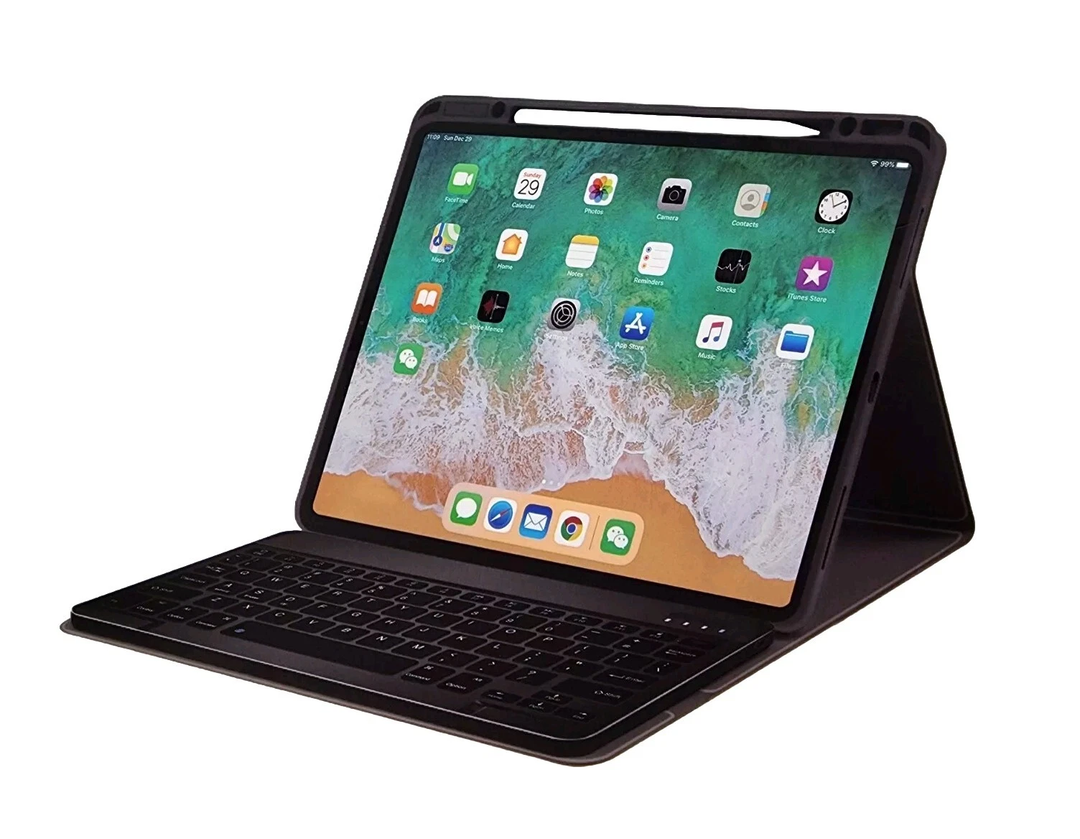 Keyboard Case for iPad Pro 12.9-inch 2017/2015 (Old Model, 2nd & 1st Generation, Ultra-Thin PU Leather Case with Wireless Detachable Keyboard - with Pencil Holder, Black