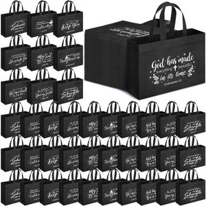 Paterr 50 Pcs Religious Tote Bags Large Tote Christians Bible Non Woven Reusable Goodie Bags with Handles for Women Groceries Party (Black)