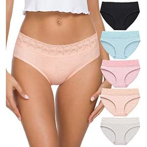 GNEPH Women's Cotton Underwear Soft Lace Bikini Panties Hipster Panty 4 Pack M