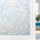 Volcanics Rainbow Window Privacy Film - Decorative Stained Glass Film, Static Window Clings, Heat Control Tinting - Grayish Silver, 17.5 x 78.7 inches