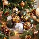 Leinuosen 12 Pcs Neutral Textured Christmas Ball Ornaments, 2.36 inch Vintage Copper Glitter Brown White Black White Painted Plastic Rustic Hanging Balls for Xmas Tree Farmhouse Decor