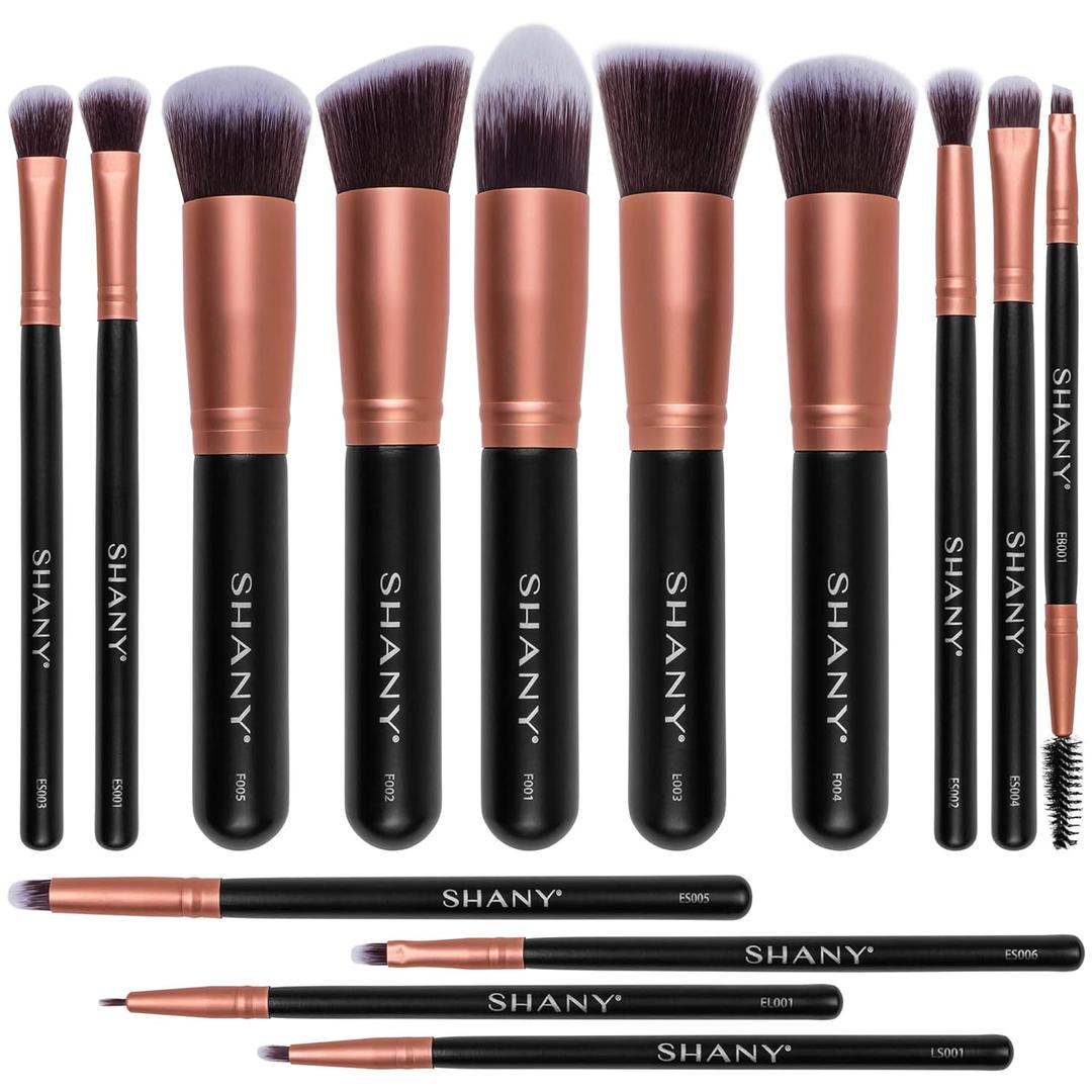 SHANY Makeup Brushes - Rose All Day - 14-Piece Brush Set  Foundation Powder Concealers Eye Shadows Makeup brushes - Complete Kabuki Makeup Brush Set in Rose Gold - 14 PCS