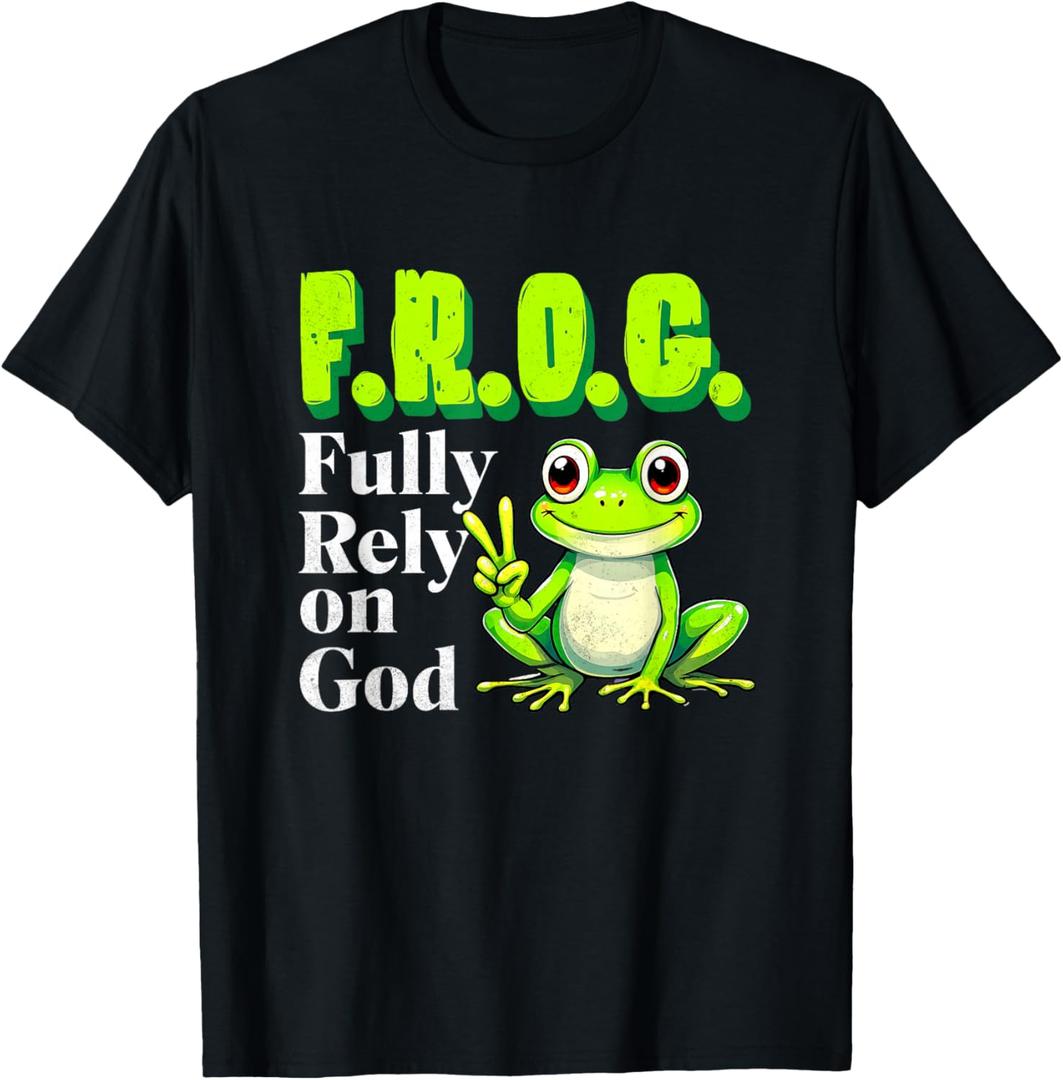 Frog Fully Rely On God Christian Frog Lovers Men Women Kids T-Shirt Large