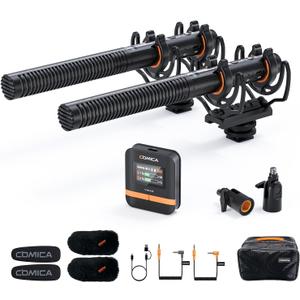 COMICA VM40 Dual-Channel Shotgun Microphone with 48kHz/32-bit Float Recording, Wireless Camera Microphone with 32G onboard Recording, External Directional Microphone Compatible with Canon, Nikon