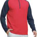 M MAELREG Quarter Zip Pullover Men Moisture Wicking Micro Fleece Performance Raglan Collarless Golf Sweatshirts for Men (Red, L)
