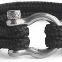 Mens Rope Bracelet - Stainless Steel Silver Shackle, Extremely Durable and Scratch Resistant Waterproof Paracord, Handmade, Nautical Wristband for Men (RoyalBlack)