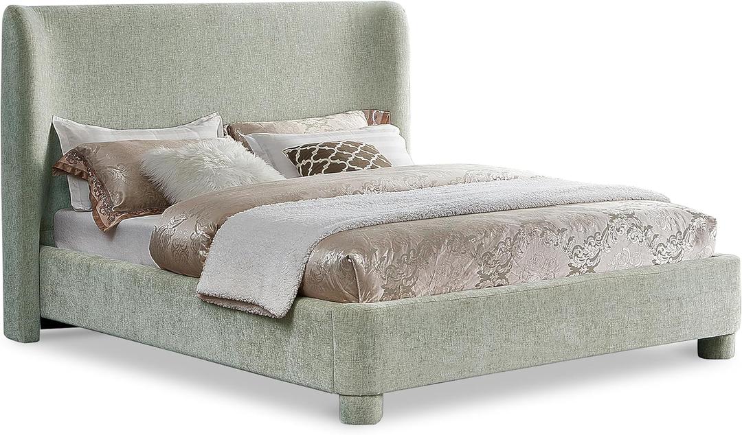 Meridian Furniture B1207Mint-F Penny Collection Modern | Contemporary Full Bed with Rich Mint Green Chenille Fabric, Curved Headboard, 67.5" W x 82.5" D x 52" H, Green, Full