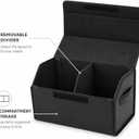 Car Trunk Organizer, Foldable Cargo Storage Box with Hook-and-Loop Lid, Suede & Faux Leather Trunk Organizer for SUV Sedan Truck, Adjustable Divider, Handles, Black, 19.7inches